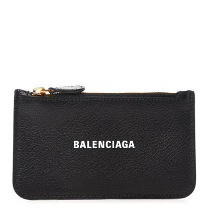 Balenciaga Grained Calfskin Logo Cash Long Coin Card Holder Black White 1 of 10