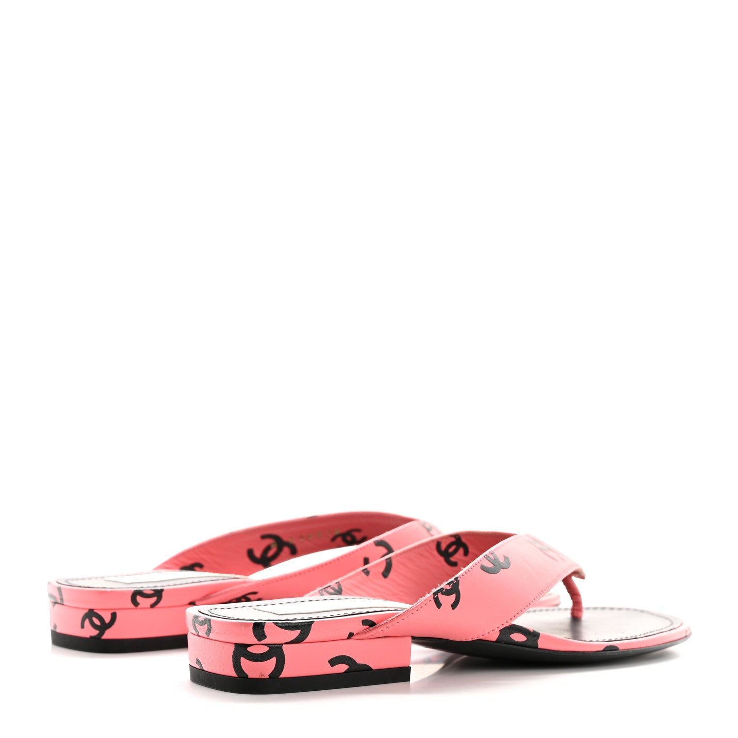 Chanel Lambskin Printed CC Thong Sandals 35 Pink Black 5 of 10