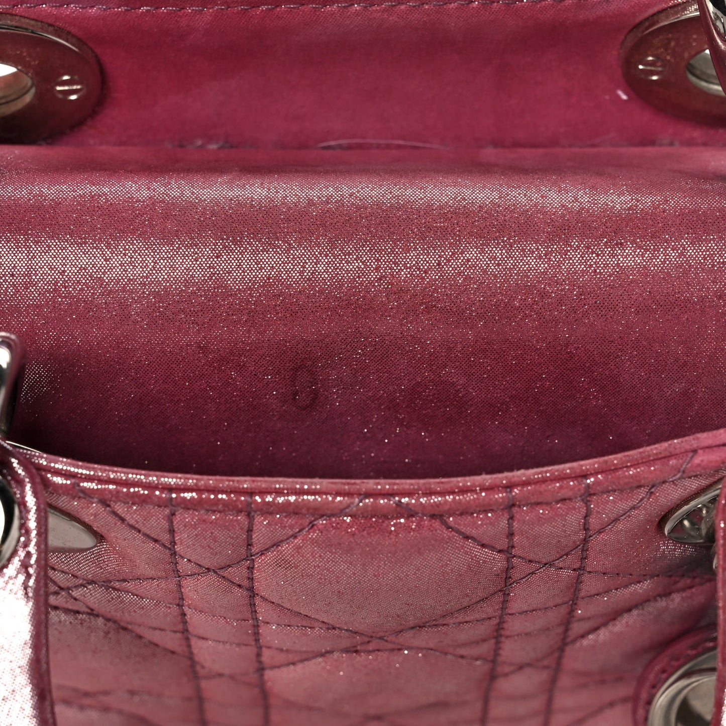 Metallic Lambskin Cannage Mini Lady Dior Rose Cherie