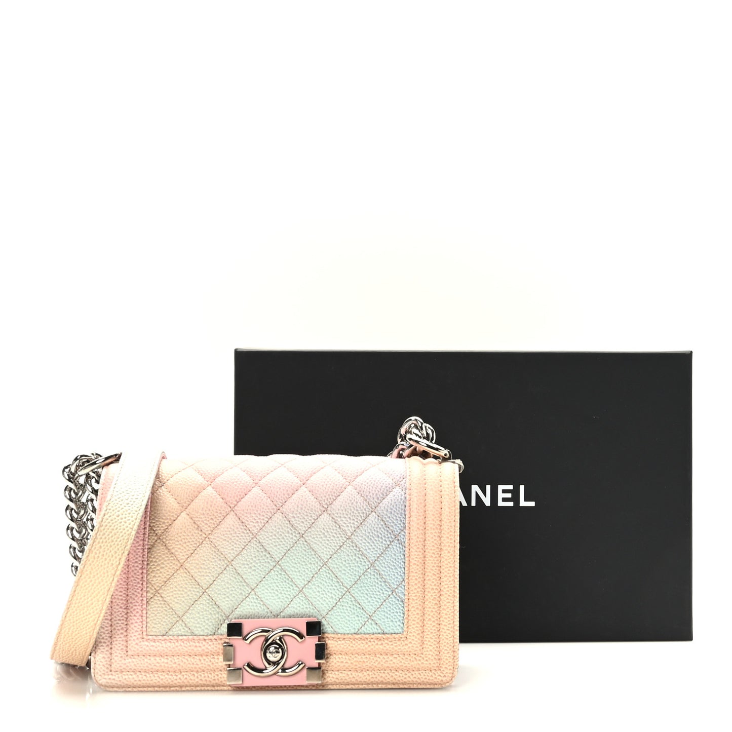 Caviar Quilted Small Rainbow Boy Flap Pink Multicolor