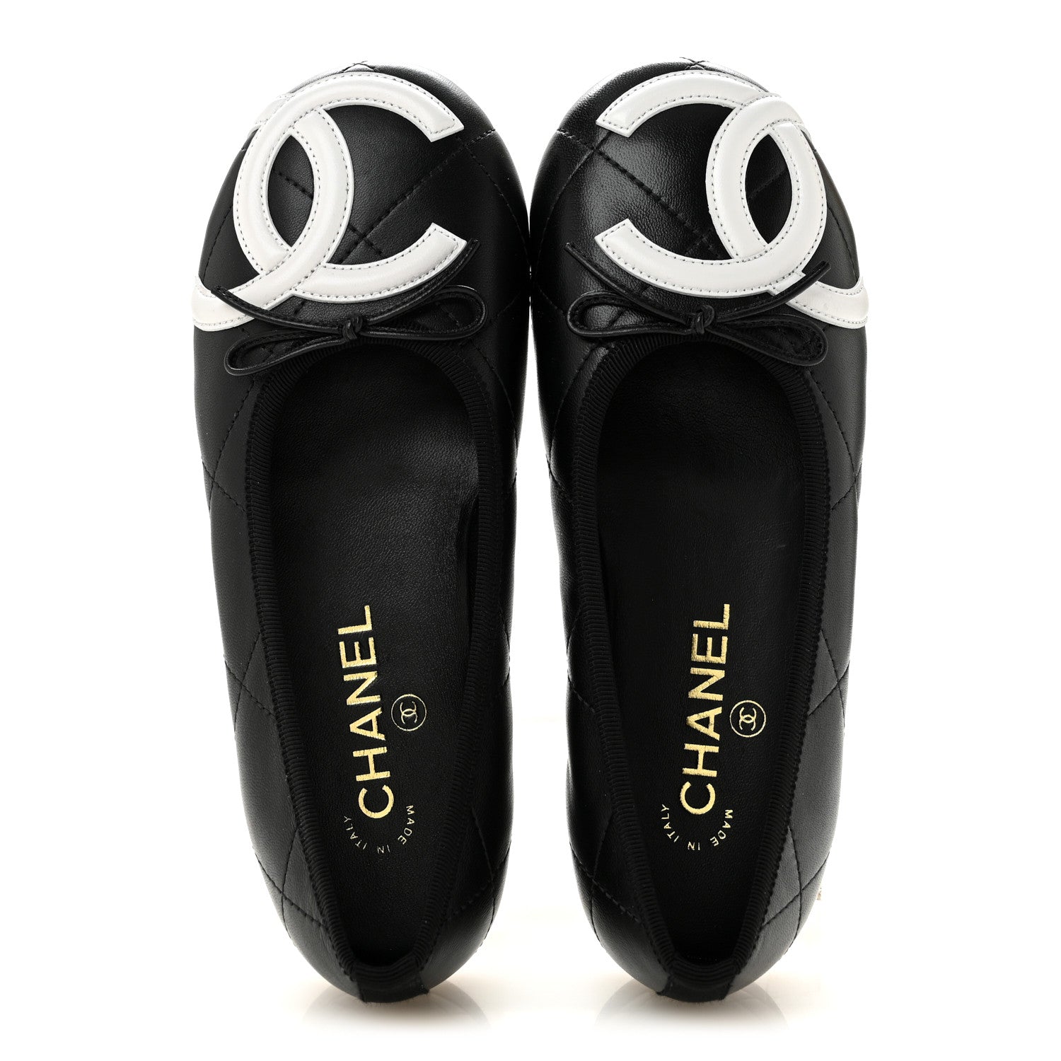 Chanel Lambskin Quilted CC Cambon Ballet Flats 36.5 Black White 2 of 10