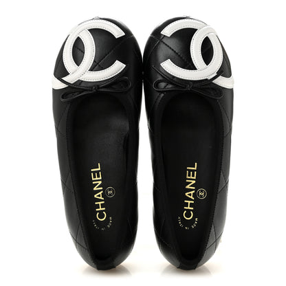 Chanel Lambskin Quilted CC Cambon Ballet Flats 36.5 Black White 2 of 10