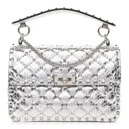 Valentino Garavani Metallic Watersnake Medium Rockstud Spike Shoulder Bag Silver 1 of 10