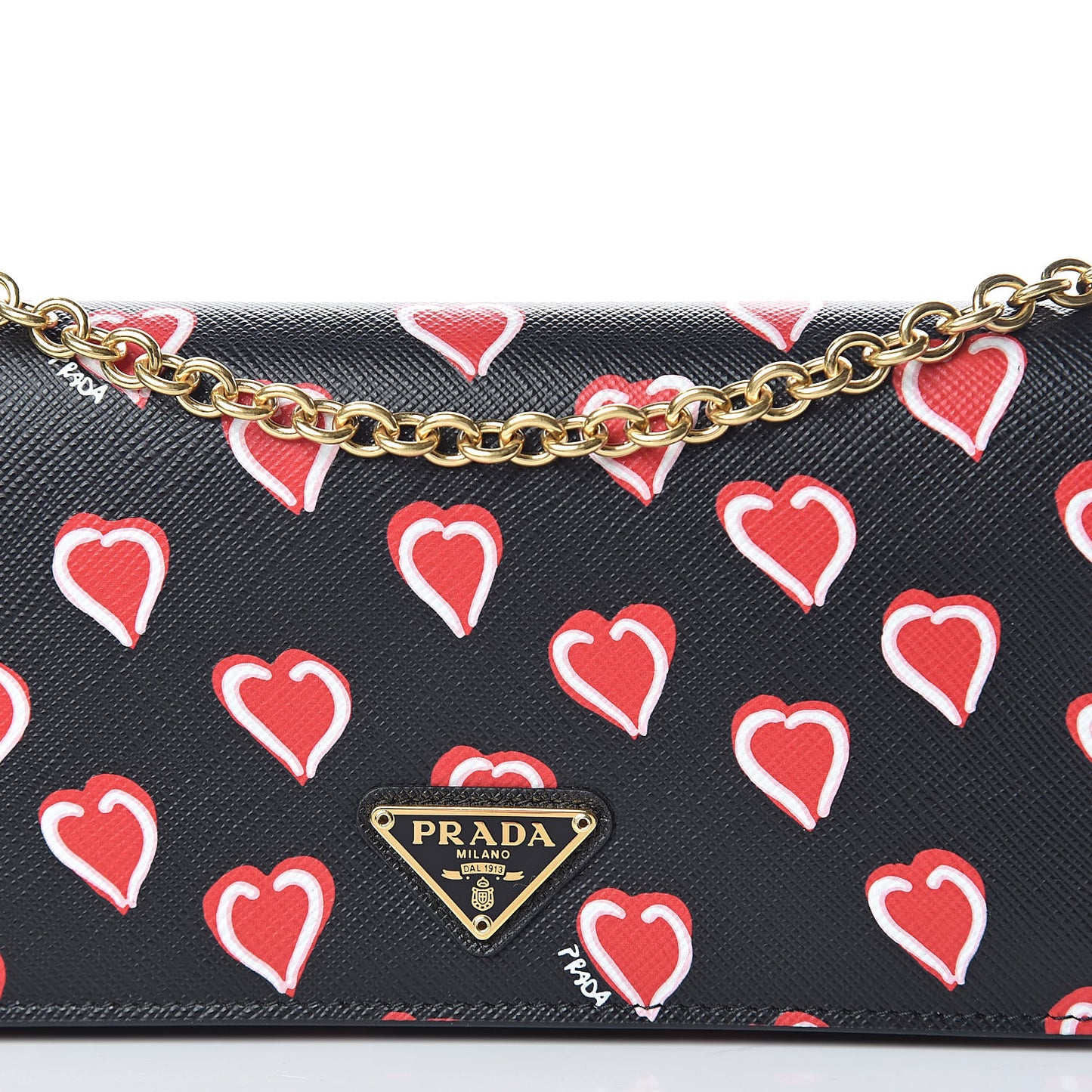Saffiano Heart Print Chain Wallet Black