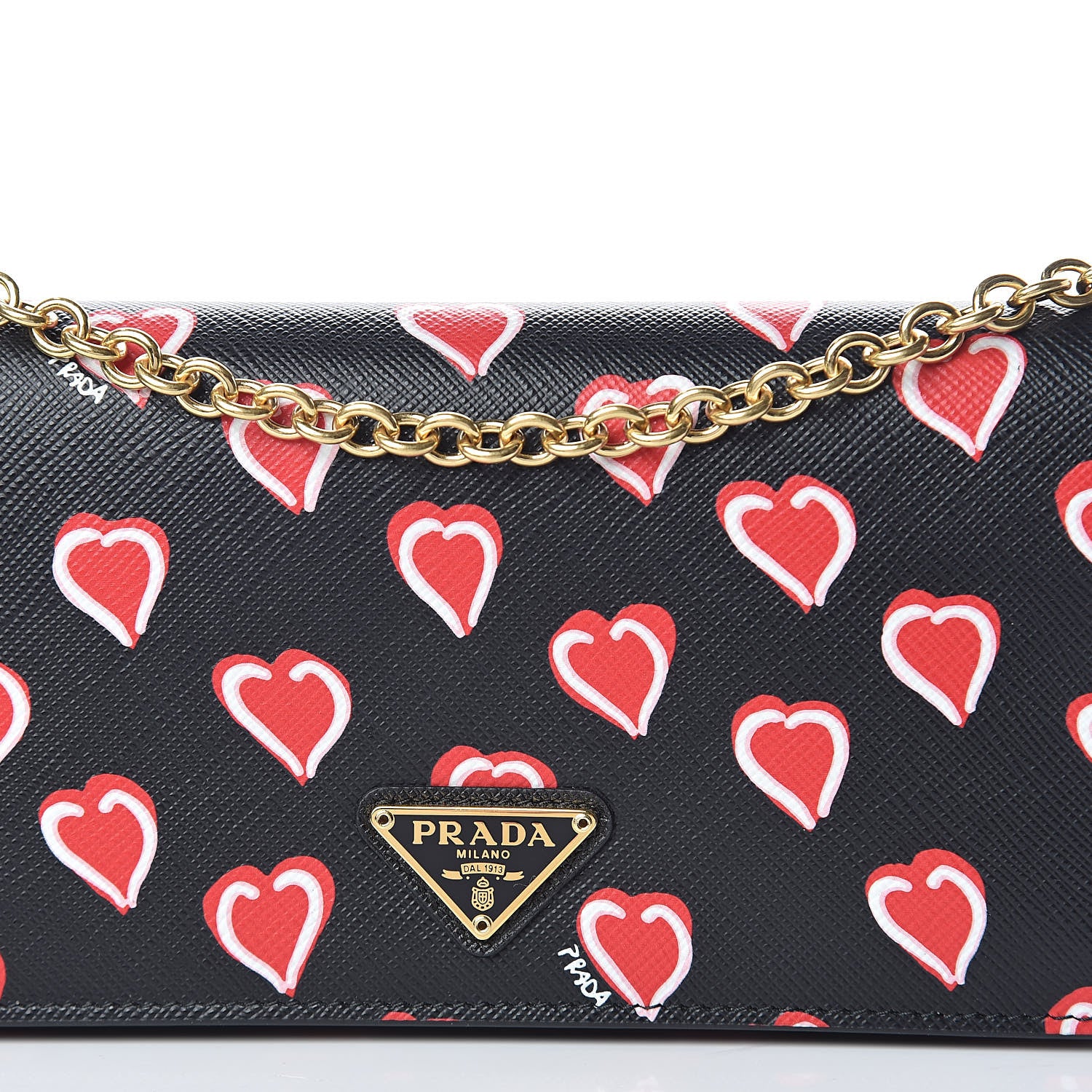Prada Saffiano Heart Print Chain Wallet Black 7 of 8
