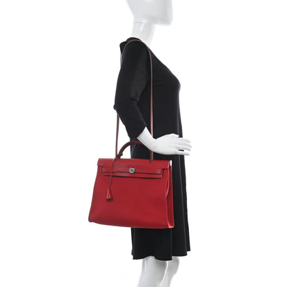 Hermes Military Toile Vache Hunter Herbag Zip PM 31 Rouge Piment 2 of 13
