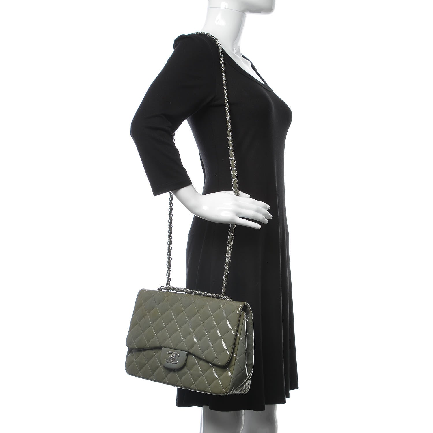 Chanel Patent Quilted Jumbo Single Flap Green 2 of 13