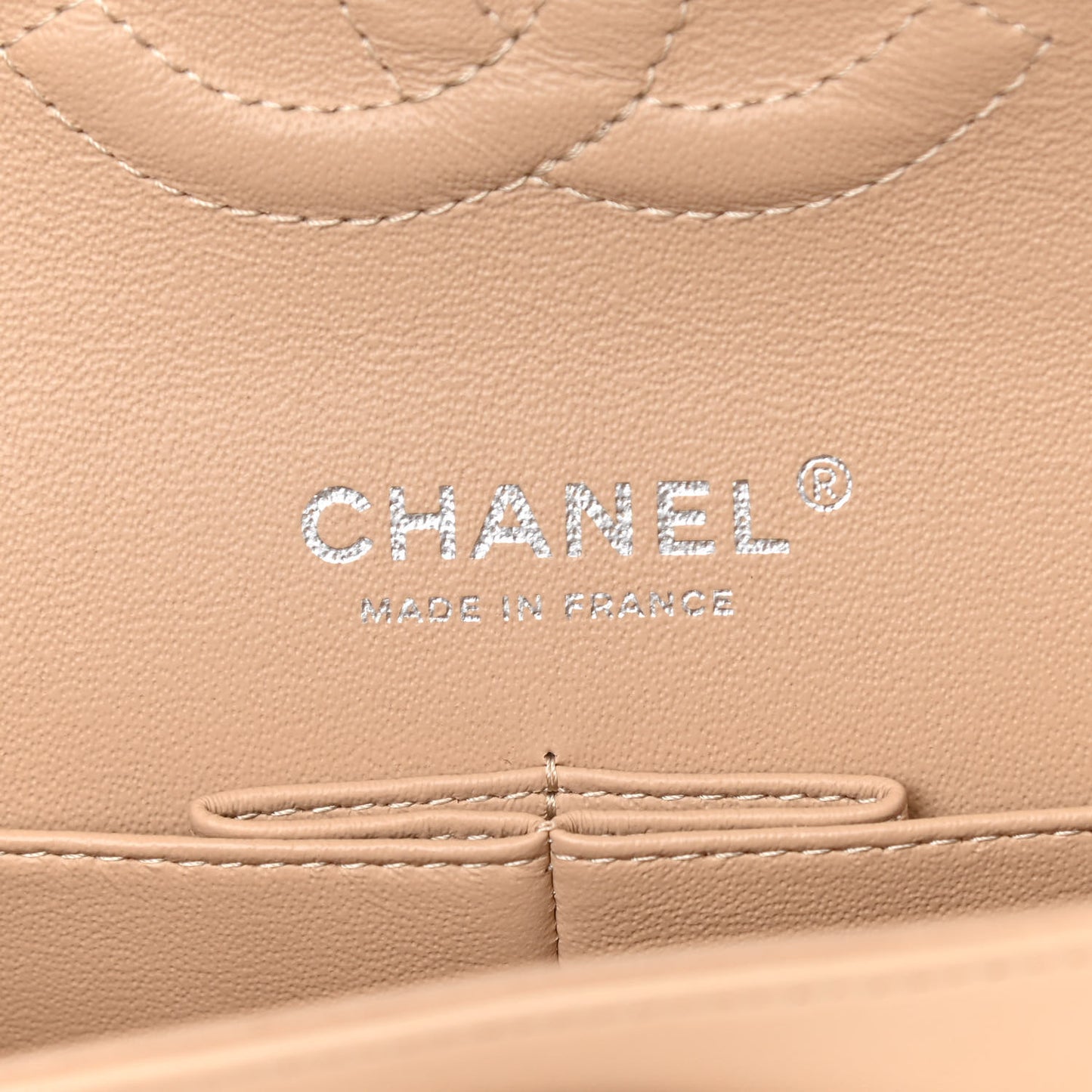 Lambskin Quilted Medium Double Flap Beige