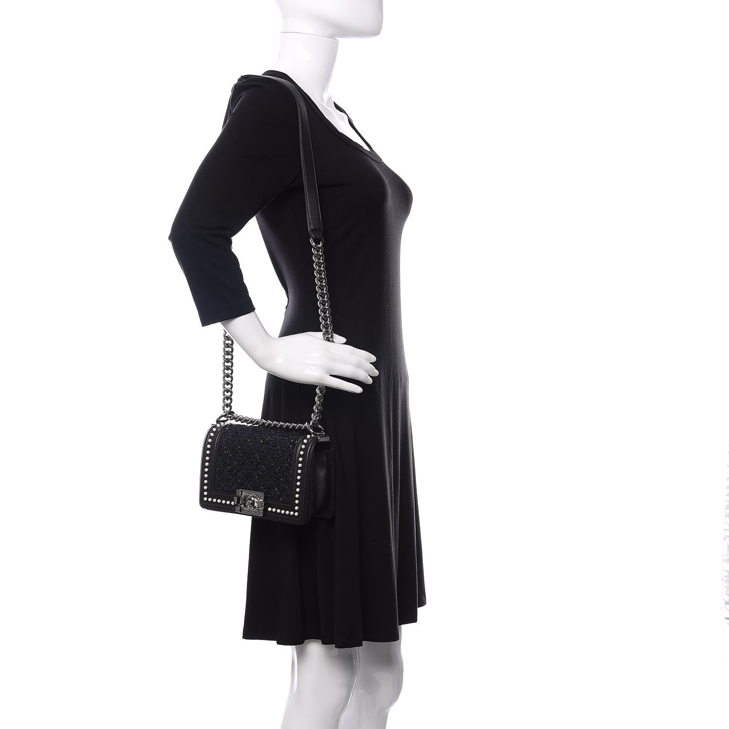 Chanel Calfskin Pearl Tweed Small Boy Flap Black 2 of 13