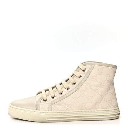 Gucci Washed Cotton GG Monogram Calfskin Womens High Top Sneakers 37 White Mystic White Great White 1 of 7