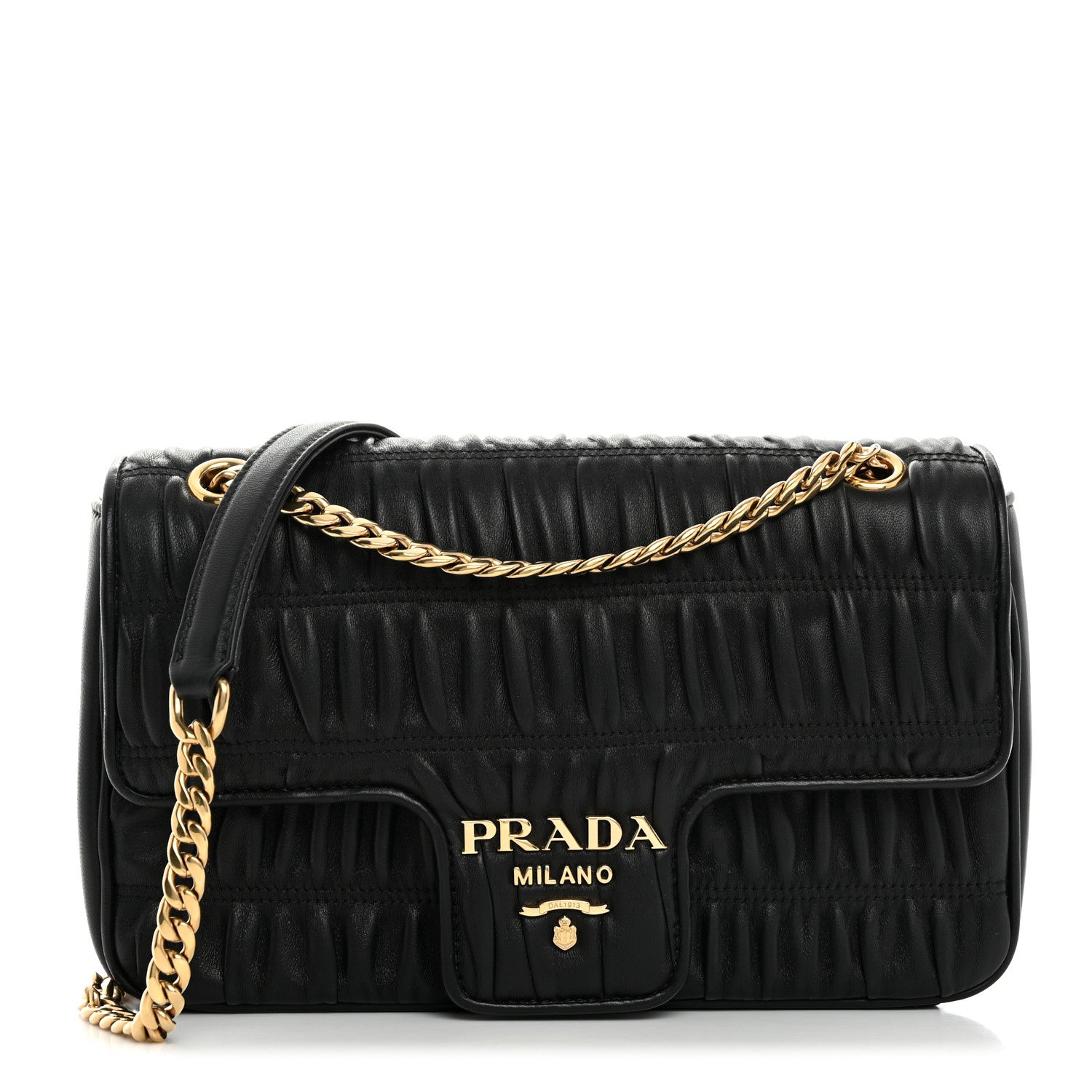 Prada Nappa Gaufre Medium Chain Flap Shoulder Bag Black 1 of 10