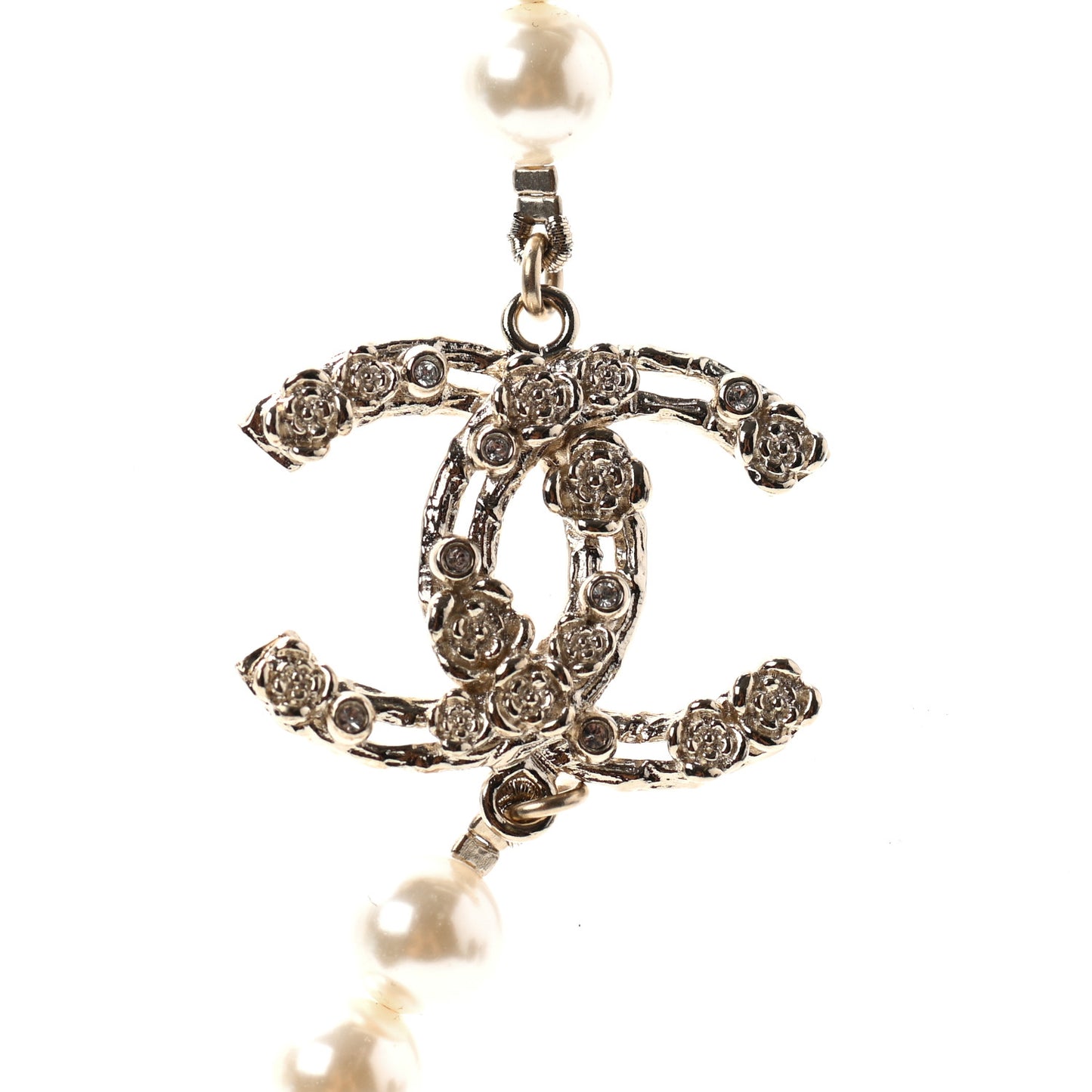 Pearl Crystal CC Camellia Short Necklace Gold