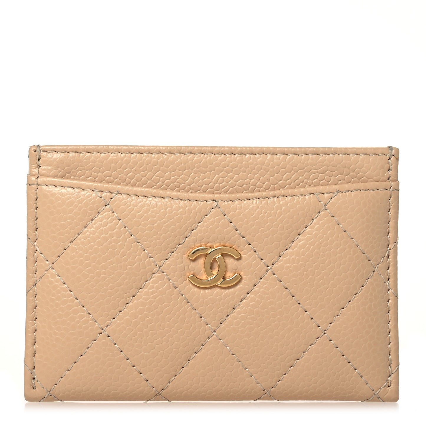 Caviar Quilted Card Holder Beige
