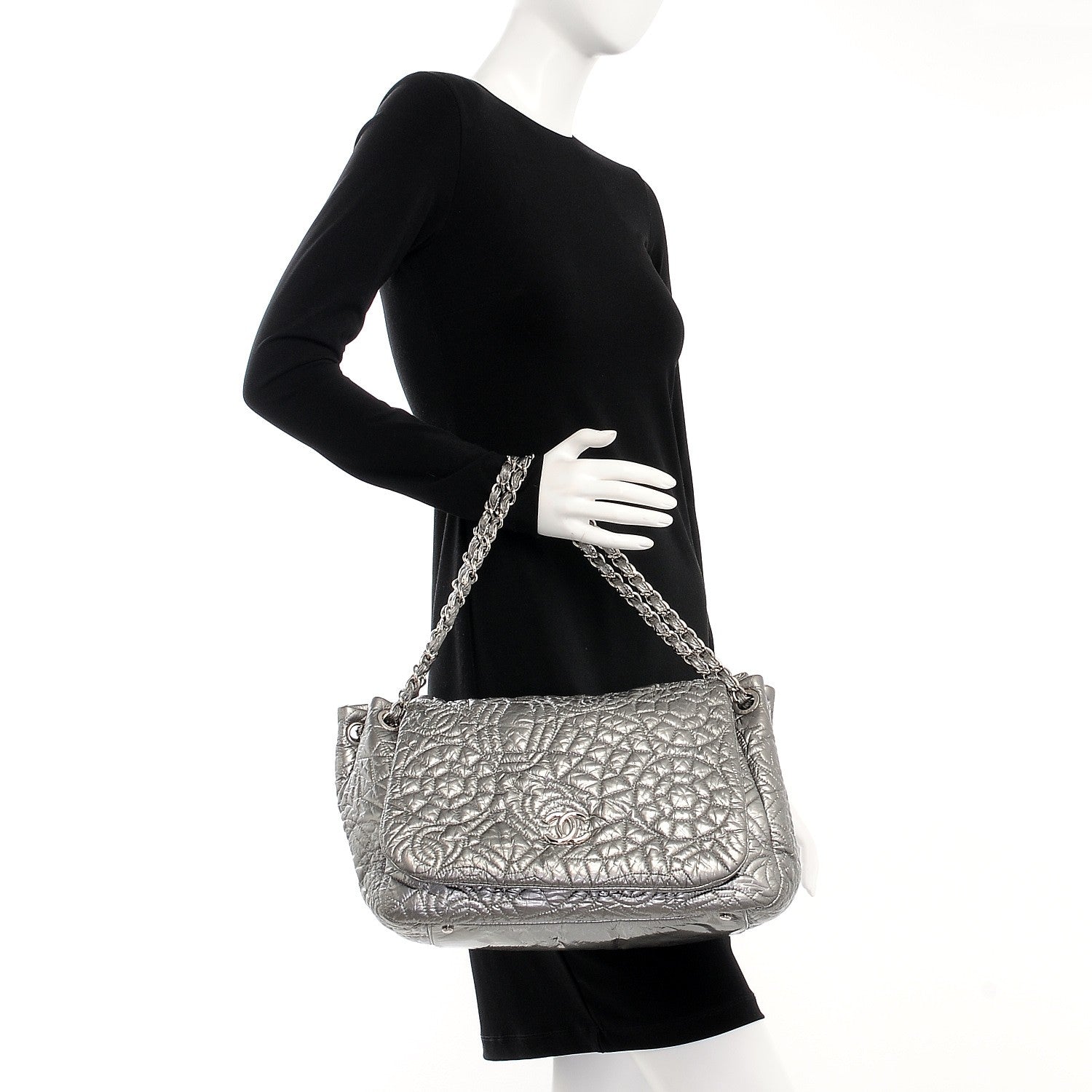 Chanel Vinyl Graphic Edge Accordion Flap Bag Silver 2 of 8