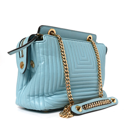 Fendi Shiny Nappa Trapuntata Small DotCom Click Top Handle Chain Satchel Light Blue 3 of 10