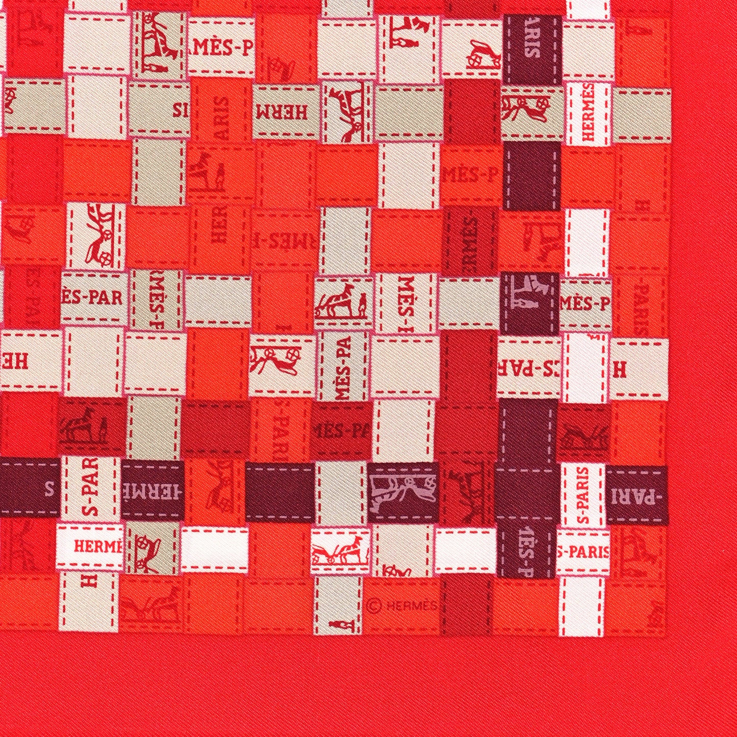 Silk Bolduc Au Carre Scarf 90 Rouge Bordeaux Gris