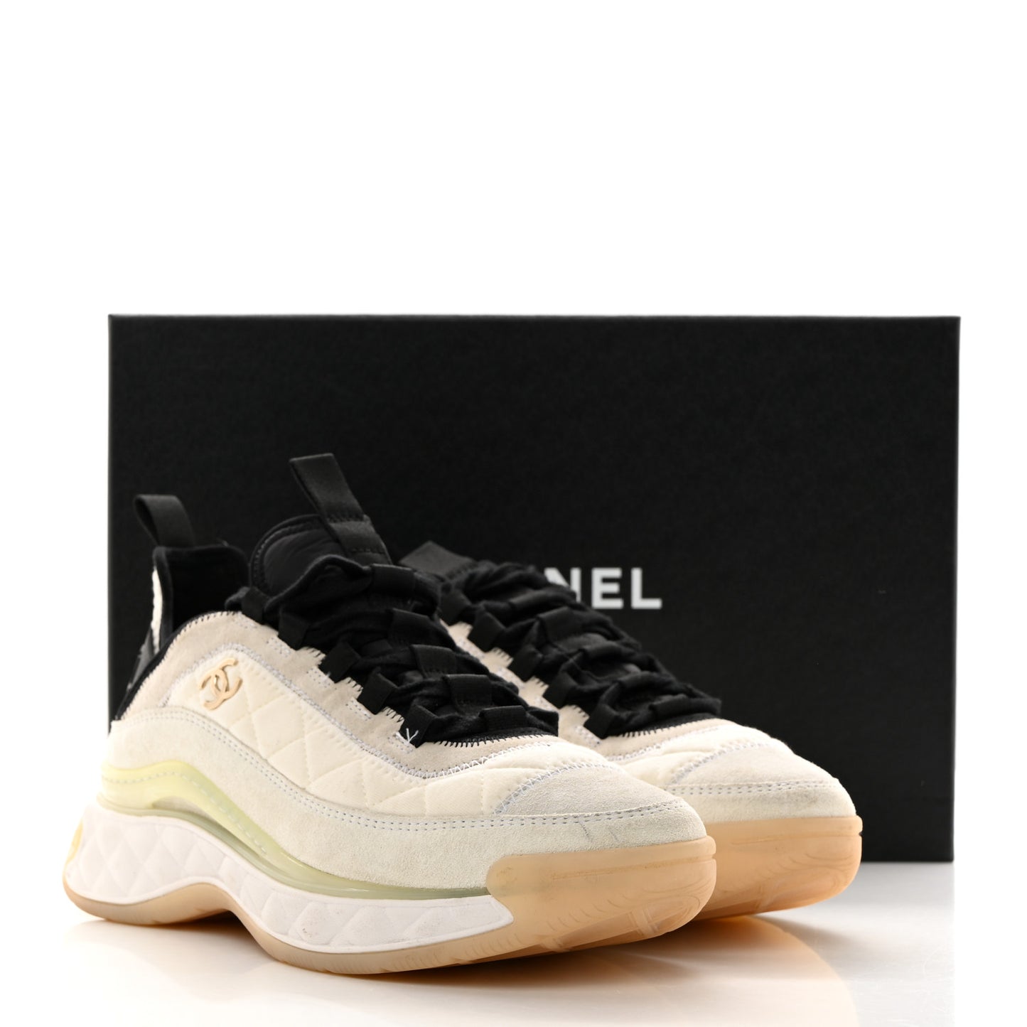 Velvet Calfskin Mixed Fibers CC Sneakers 39 Ivory Black
