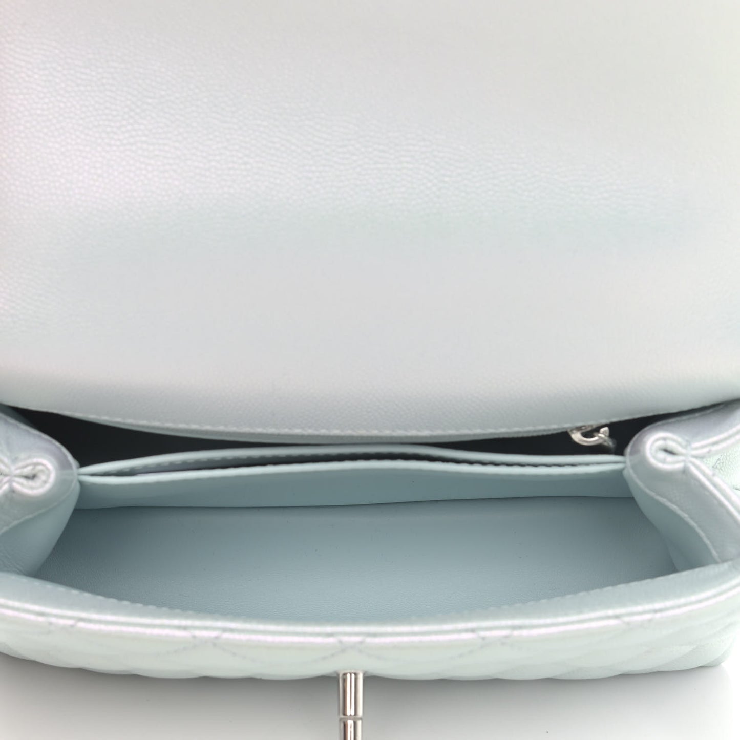 Iridescent Caviar Quilted Mini Coco Handle Flap Light Blue