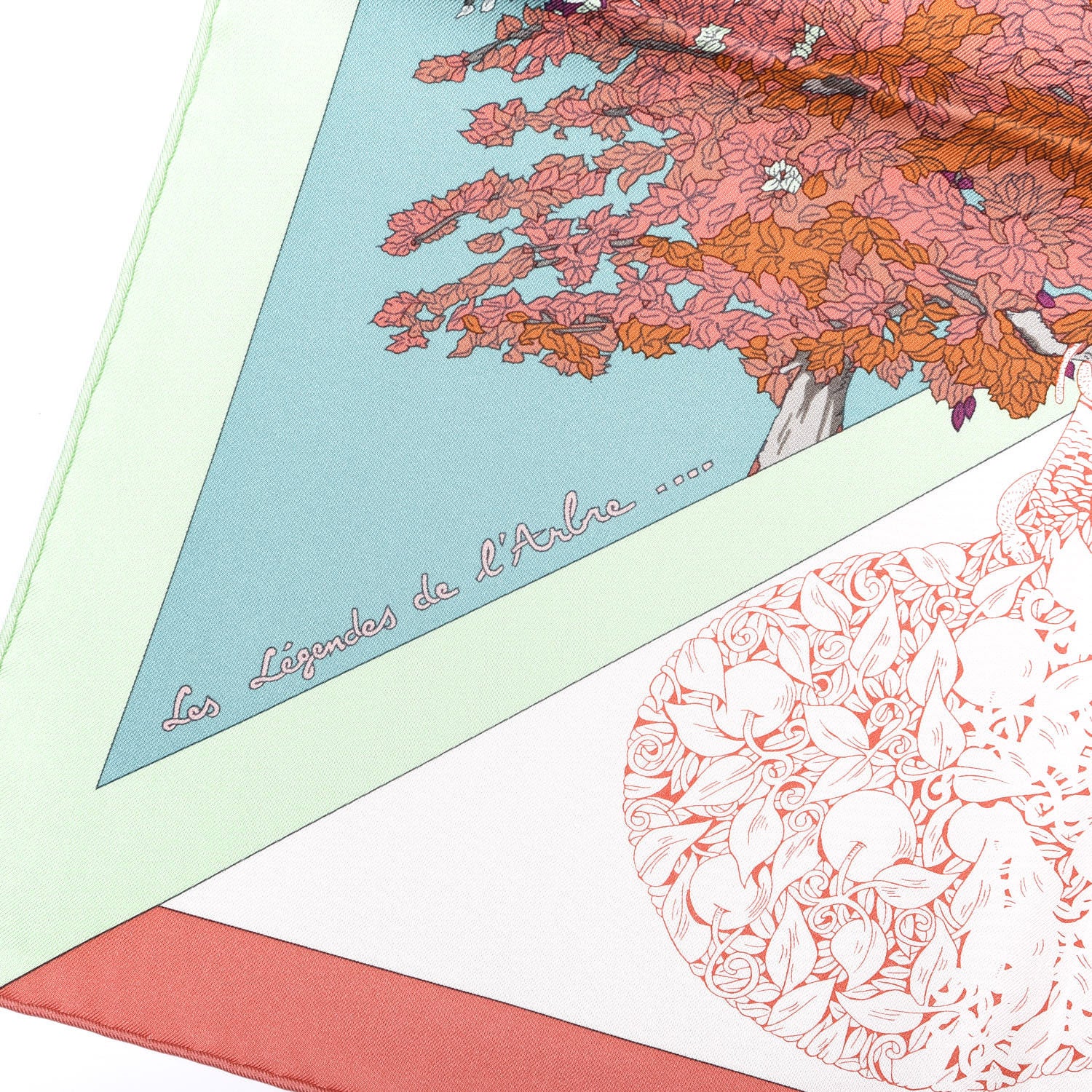 Hermes Silk Les Legendes de l'Arbre Scarf 90 Corail Veronese Mauve 3 of 6
