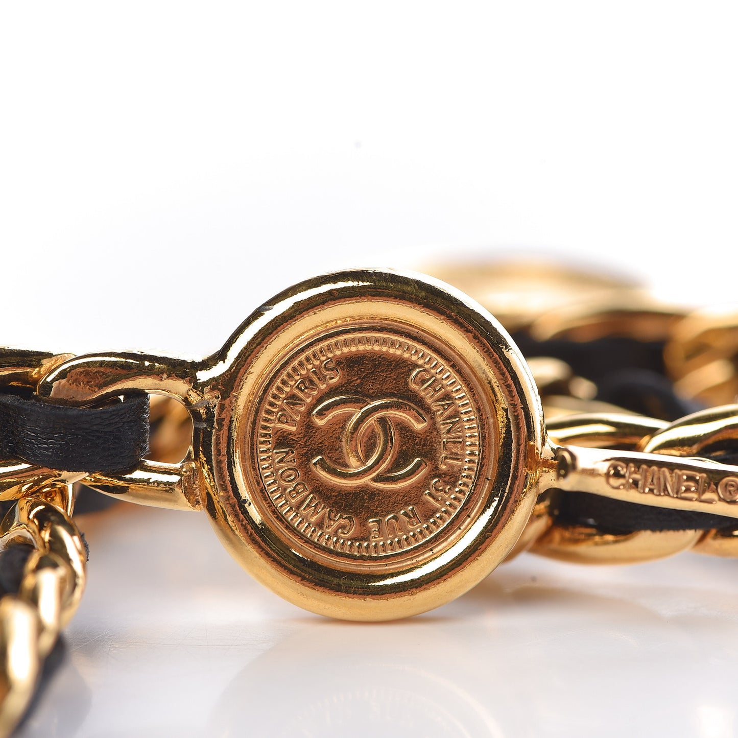 Lambskin Chain CC Medallion Belt Black Gold