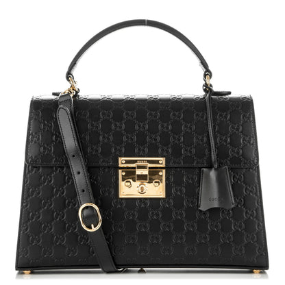 Gucci Guccissima Signature Medium Padlock Top Handle Bag Black 1 of 7