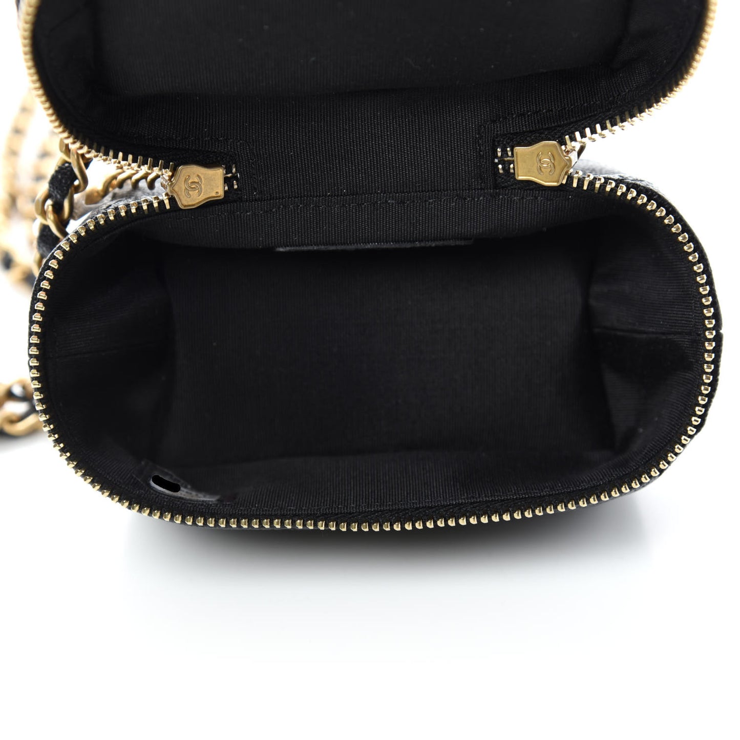 Caviar Quilted Mini Top Handle Vanity With Chain Black