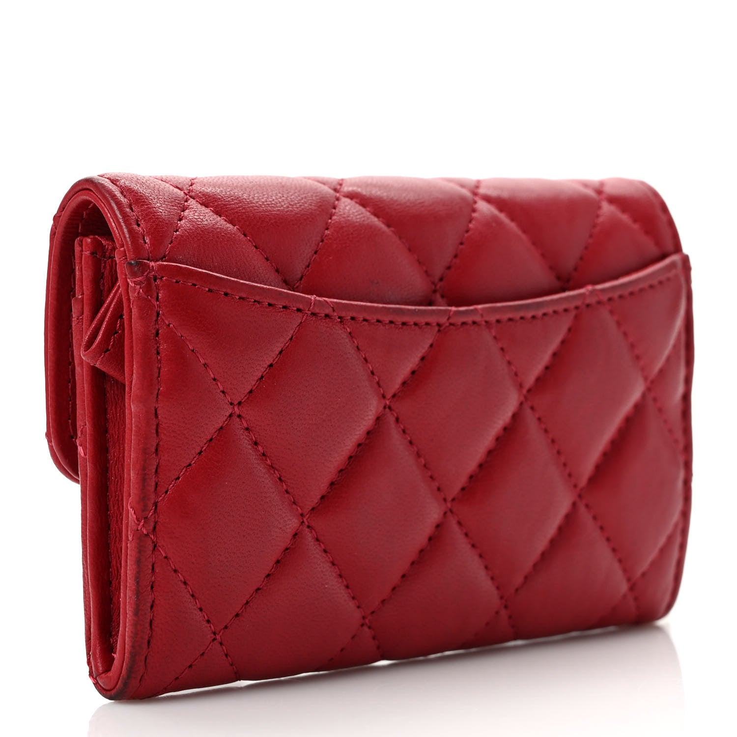 Chanel Lambskin Quilted Flap Card Holder Wallet Red 3 of 10