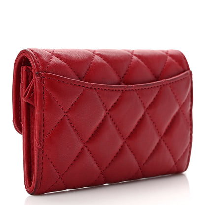 Chanel Lambskin Quilted Flap Card Holder Wallet Red 3 of 10