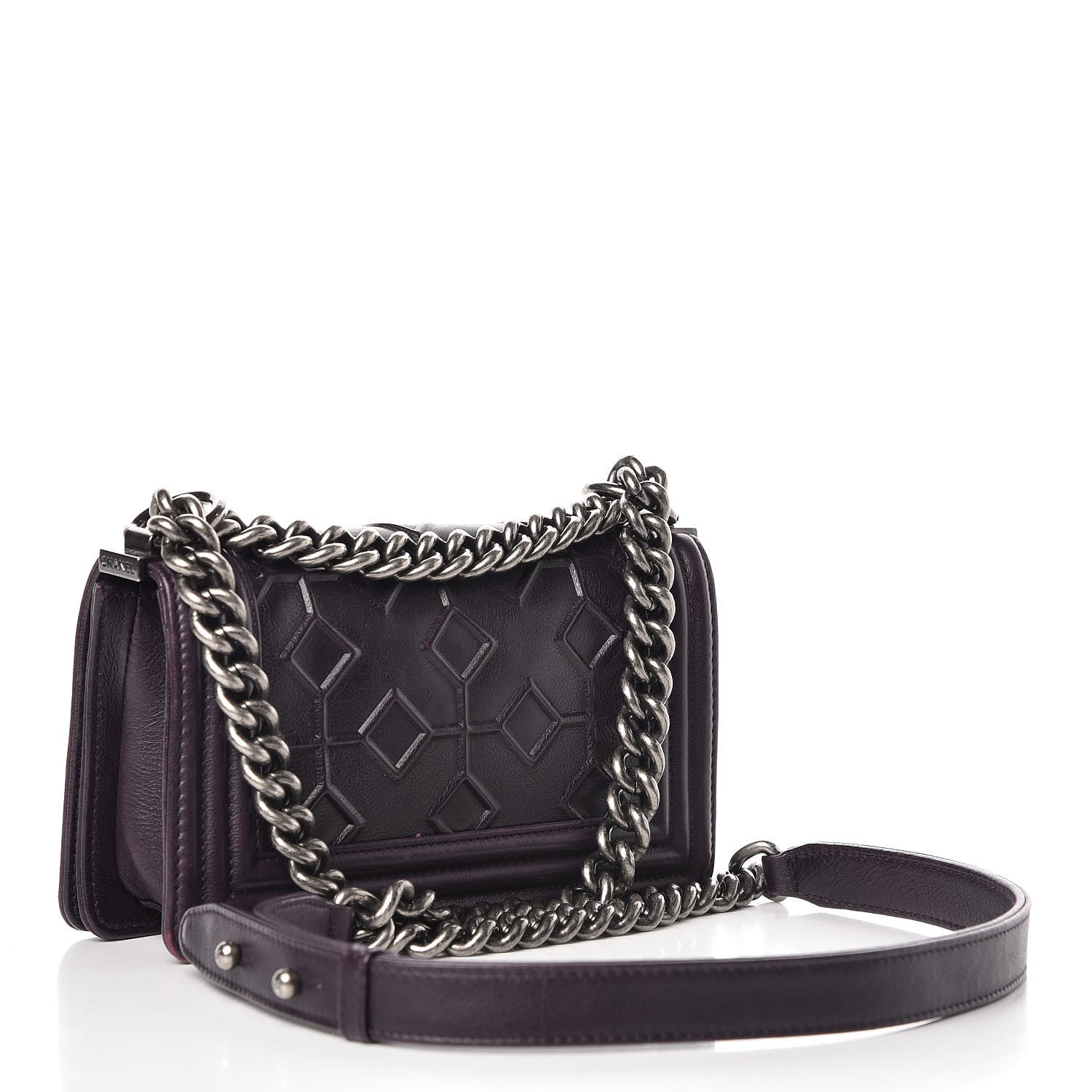 Chanel Calfskin Crystal Embossed Small Boy Flap Plum 3 of 9