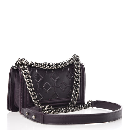 Chanel Calfskin Crystal Embossed Small Boy Flap Plum 3 of 9