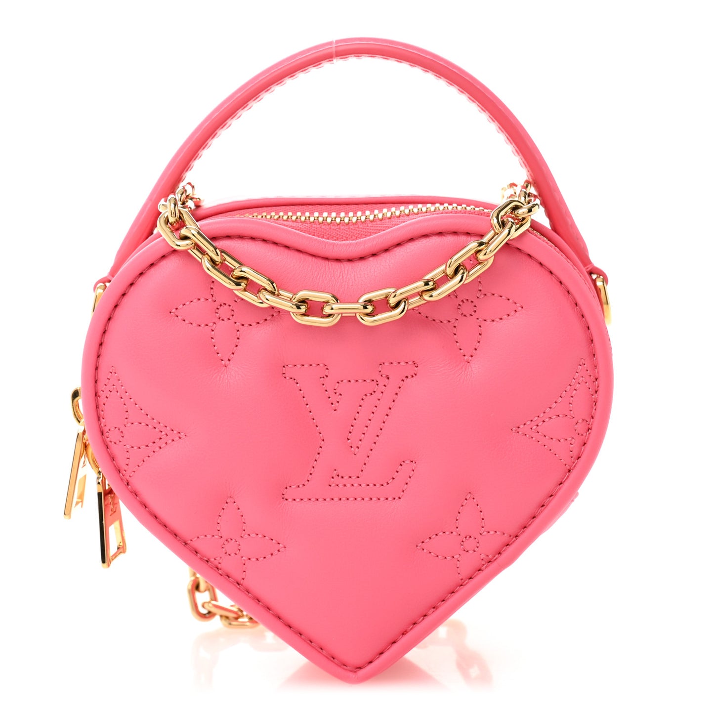 Calfskin Embroidered Monogram Pop My Heart Bag Pouch Dragon Fruit Pink