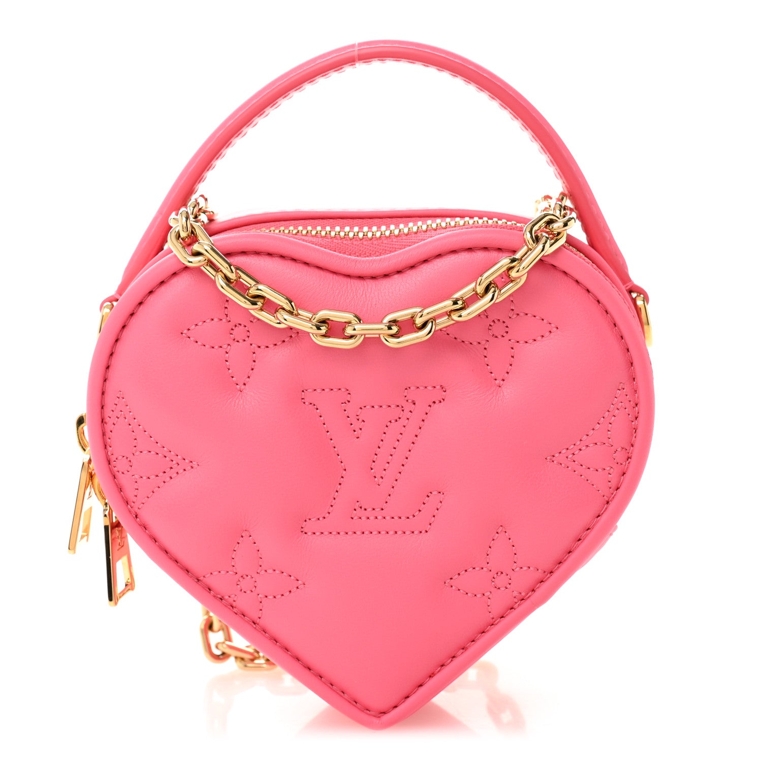 Louis Vuitton Calfskin Embroidered Monogram Pop My Heart Bag Pouch Dragon Fruit Pink 1 of 9