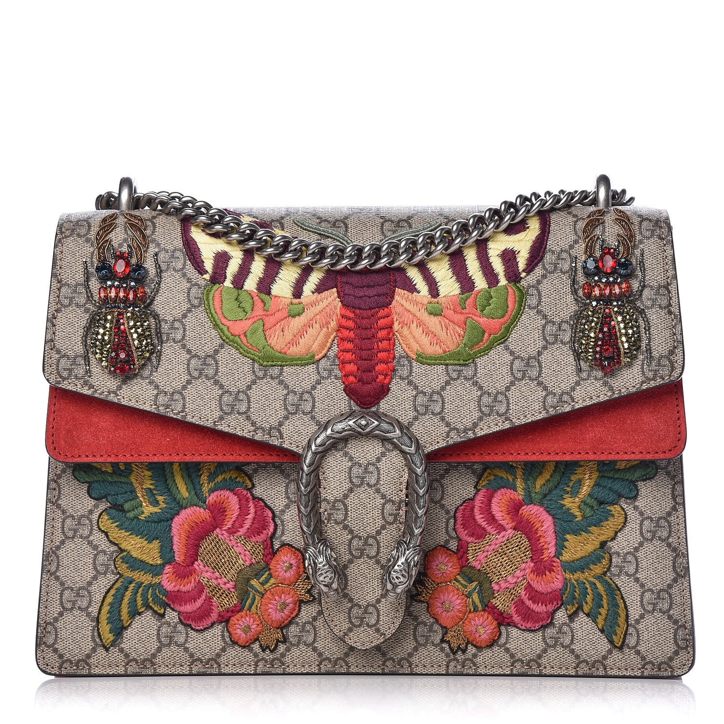 GG Supreme Monogram Embroidered Medium Dionysus Shoulder Bag Beige Hibiscus