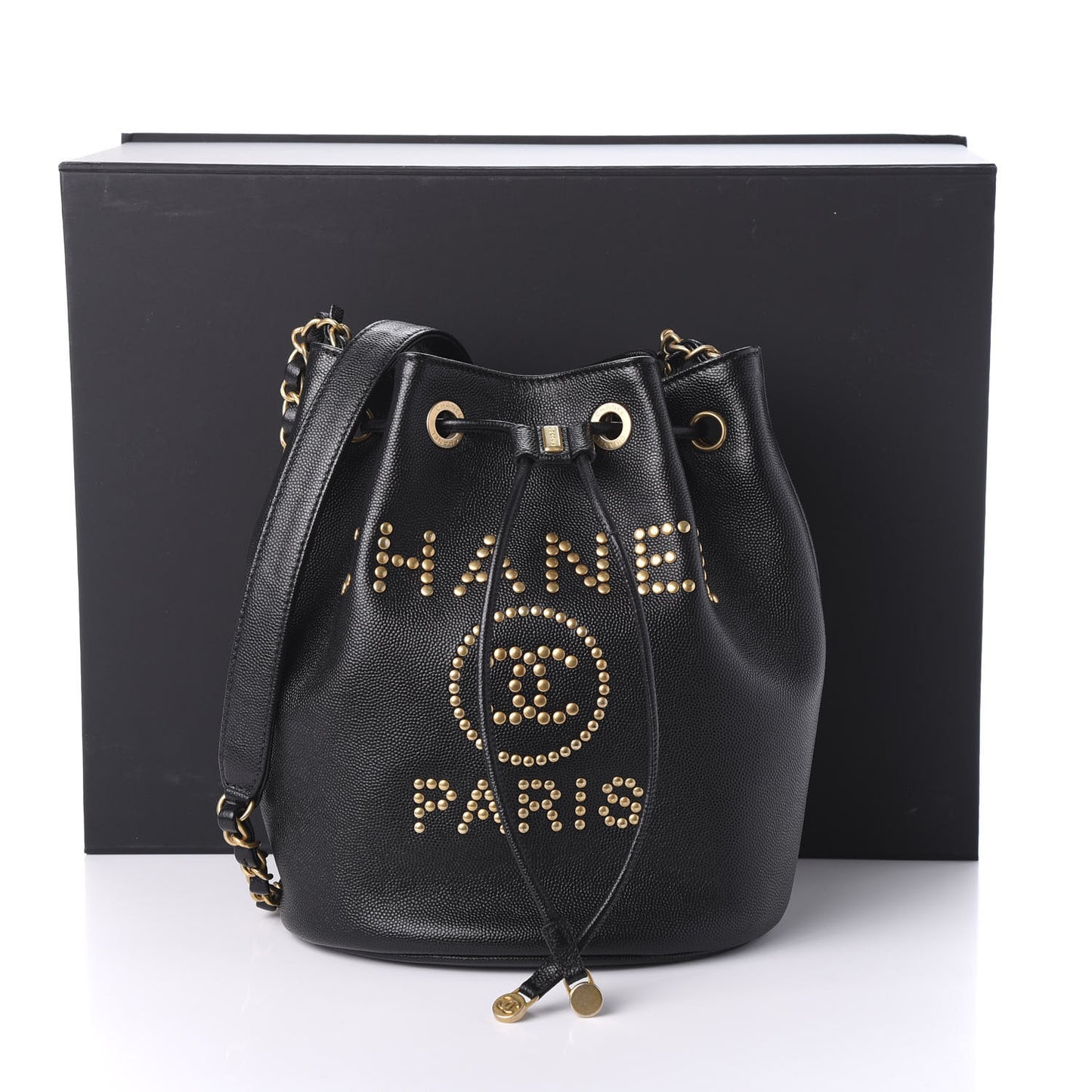 Caviar Deauville Drawstring Bucket Bag Black