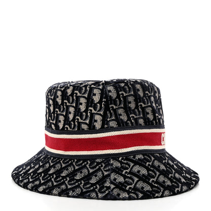 Christian Dior Velvet Oblique Large Brim Bucket Hat 56 Bleu Red 5 of 8
