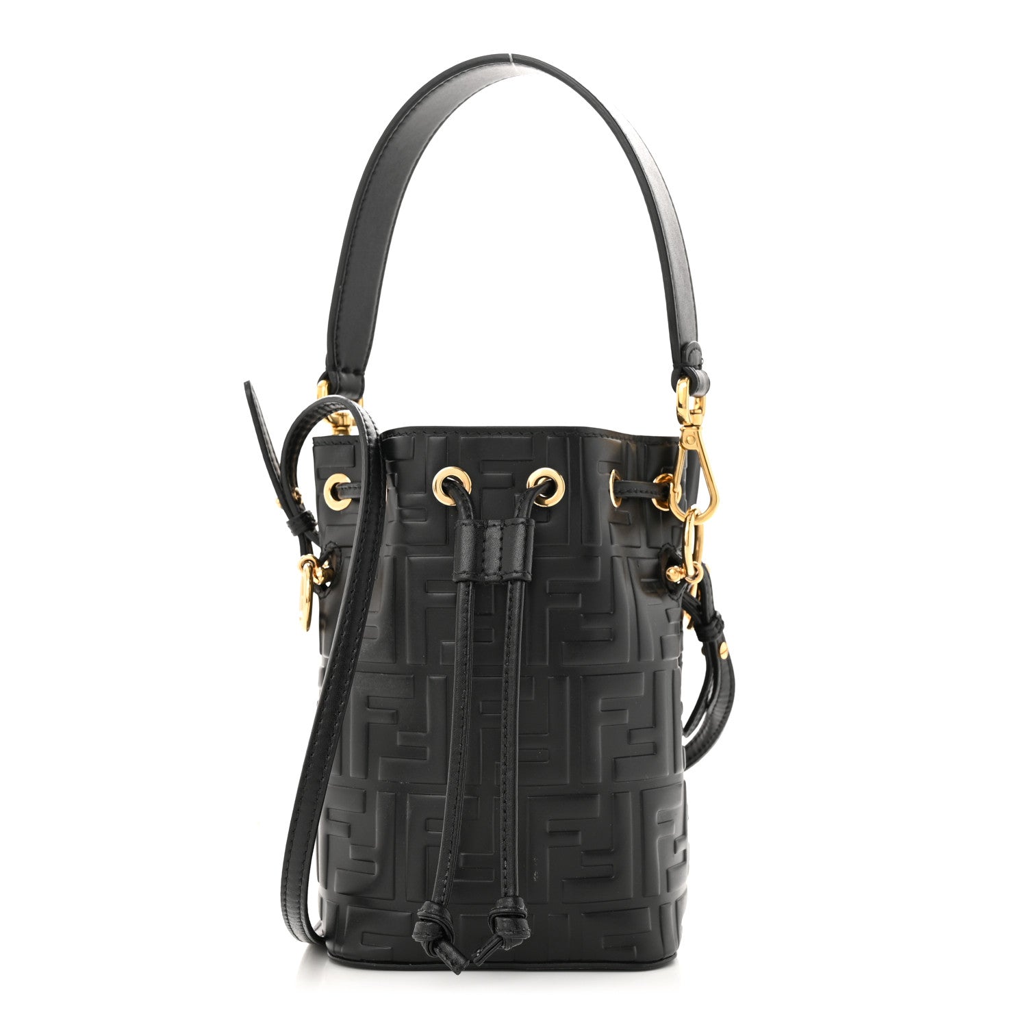 Fendi Vitello Liberty F is Fendi FF 1974 Embossed Mini Mon Tresor Bucket Bag Black 1 of 11