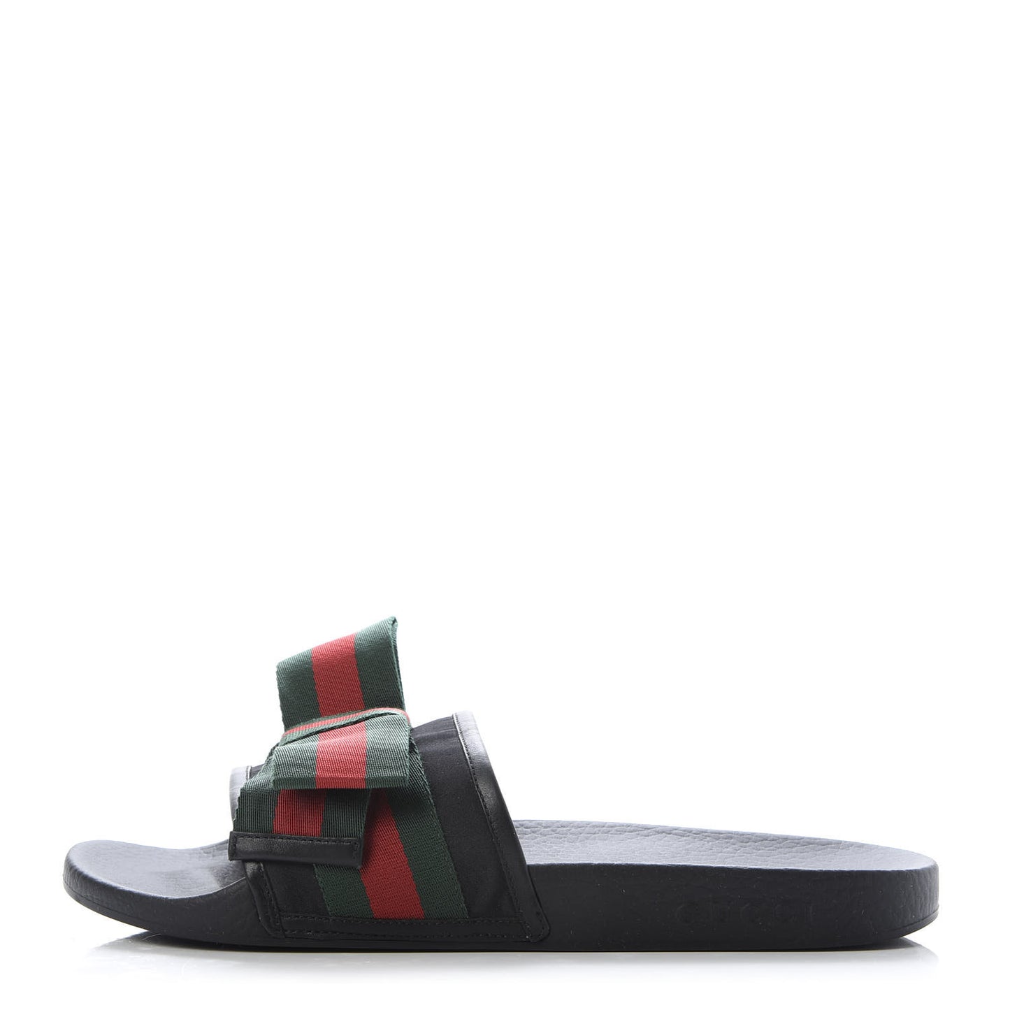 Satin Web Bow Slide Sandals 41 Black