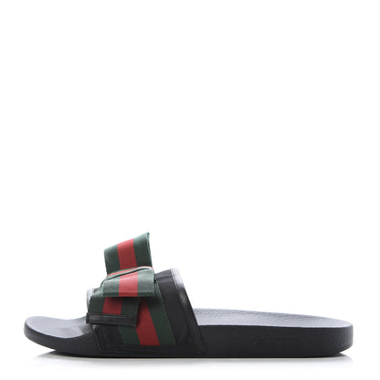 Gucci Satin Web Bow Slide Sandals 41 Black 1 of 9
