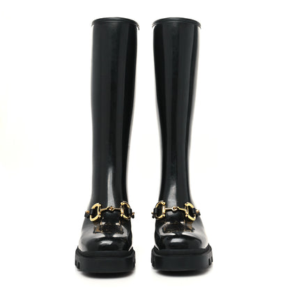 Gucci Rubber Horsebit Knee High Boots 39 Black 2 of 7
