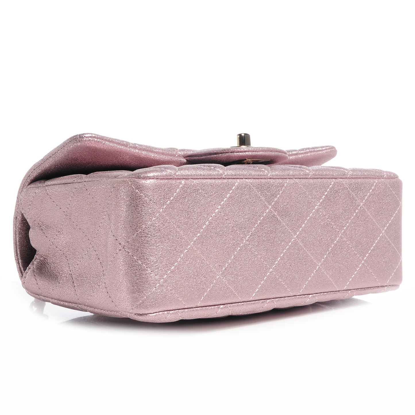 Metallic Goatskin Quilted Mini Flap Pink