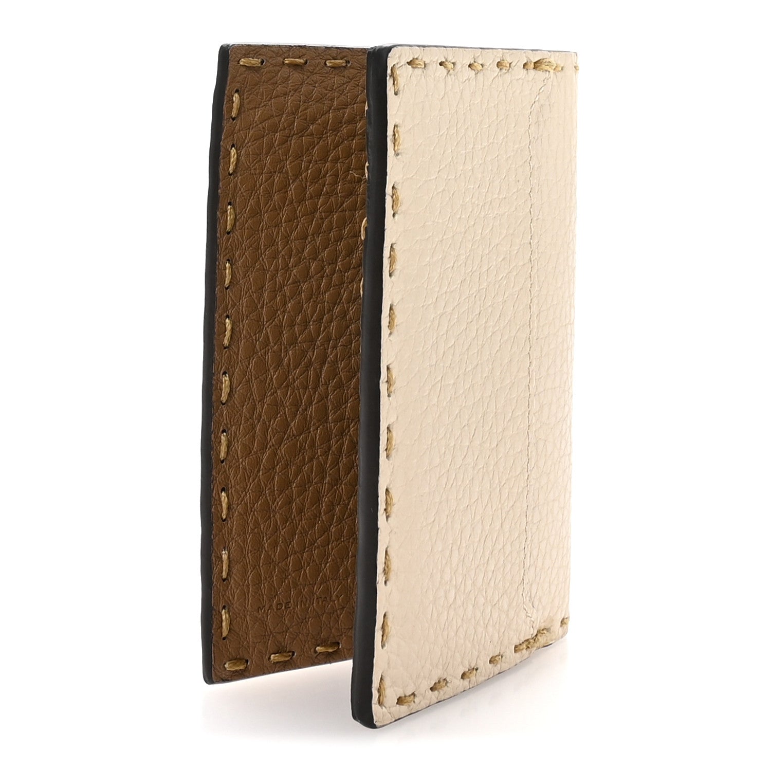 Fendi Cuoio Romano Selleria Logo Bi-Color Card Holder Ivory Brown 3 of 9