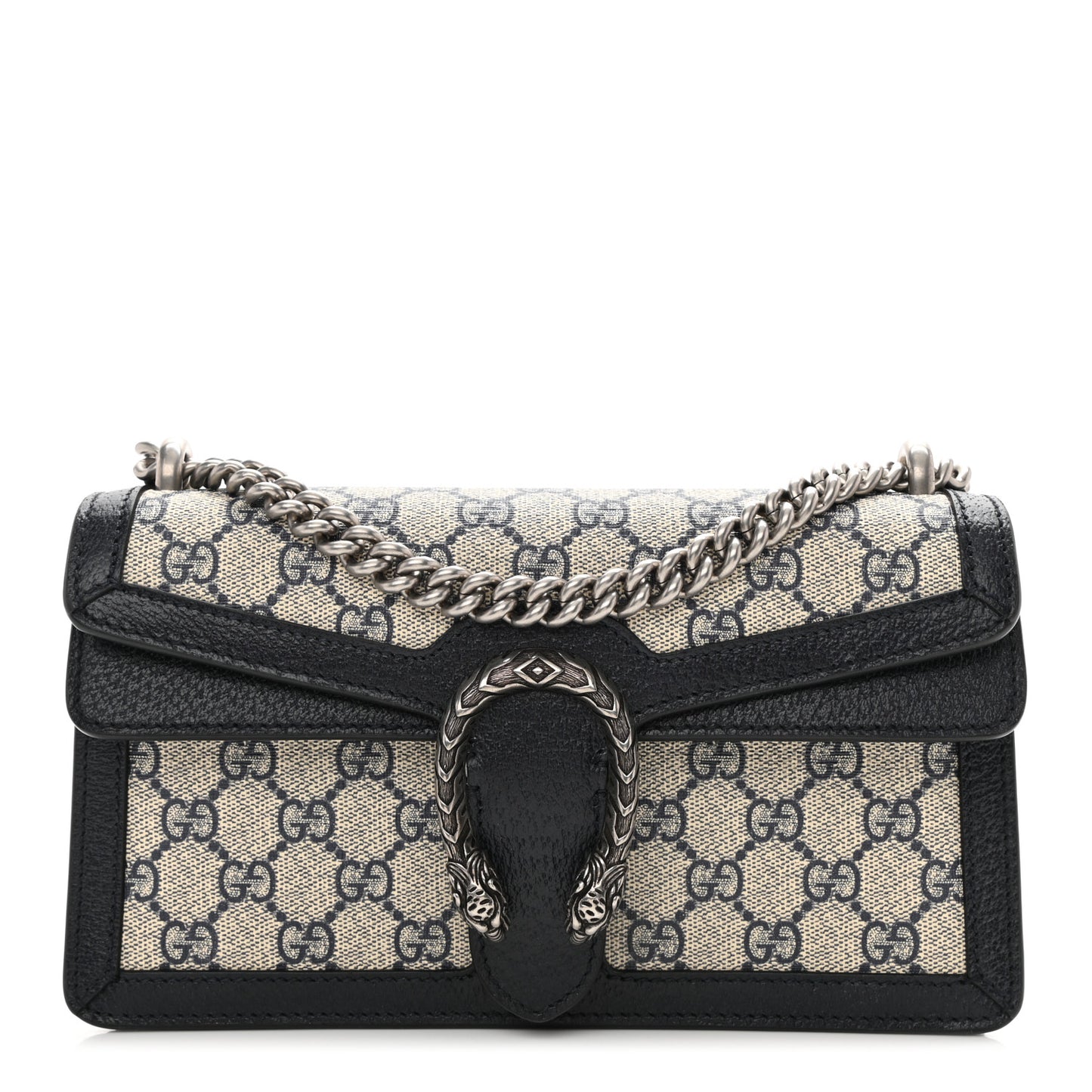 GG Supreme Monogram Textured Dollar Calfskin Small Rectangular Dionysus Shoulder Bag Beige Blue