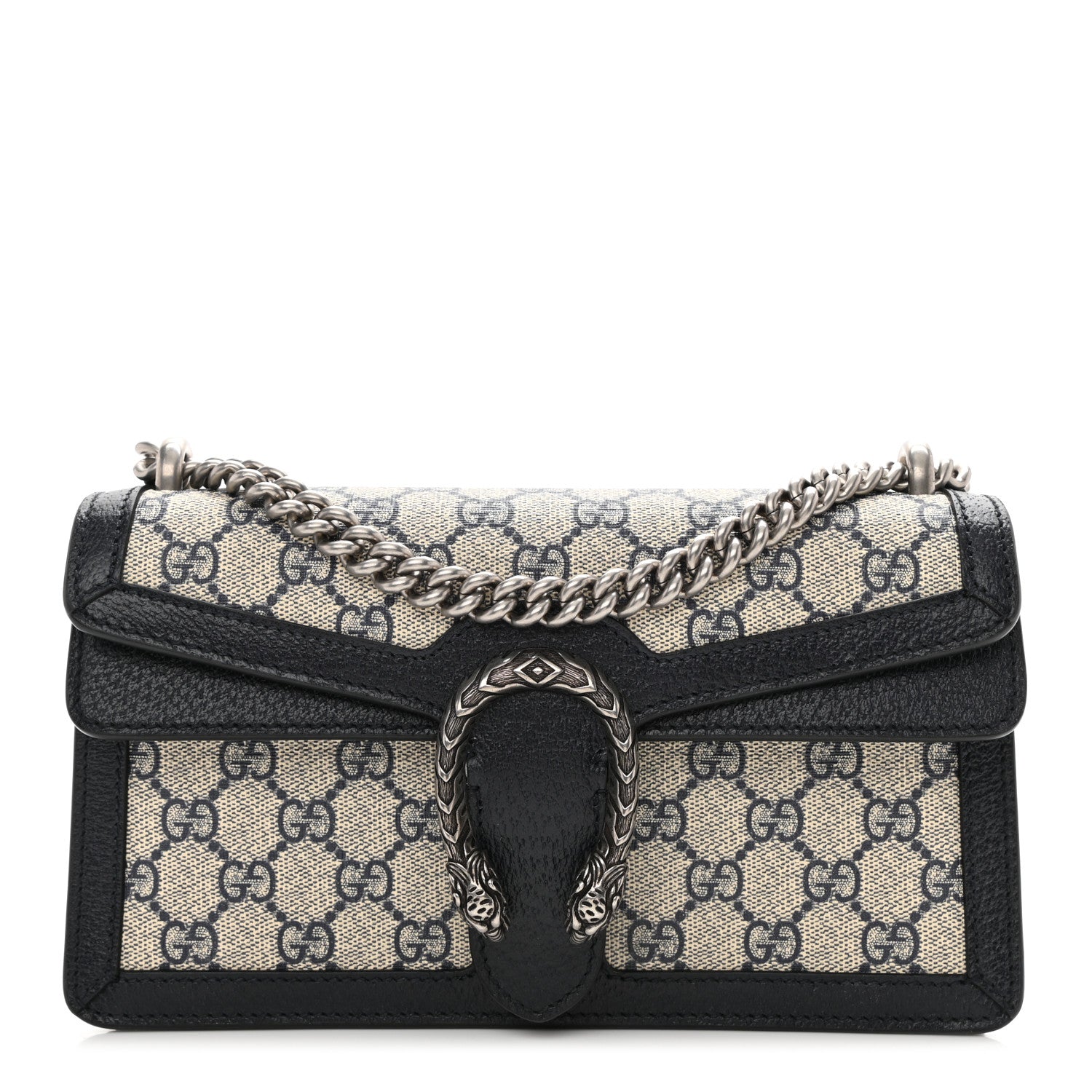 Gucci GG Supreme Monogram Textured Dollar Calfskin Small Rectangular Dionysus Shoulder Bag Beige Blue 1 of 8