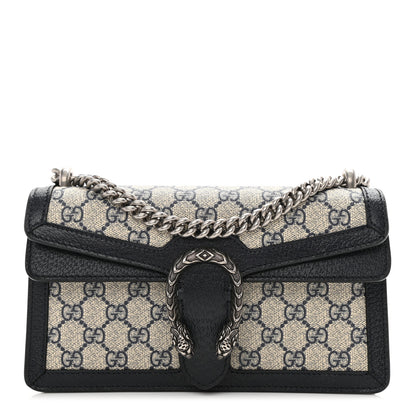Gucci GG Supreme Monogram Textured Dollar Calfskin Small Rectangular Dionysus Shoulder Bag Beige Blue 1 of 8