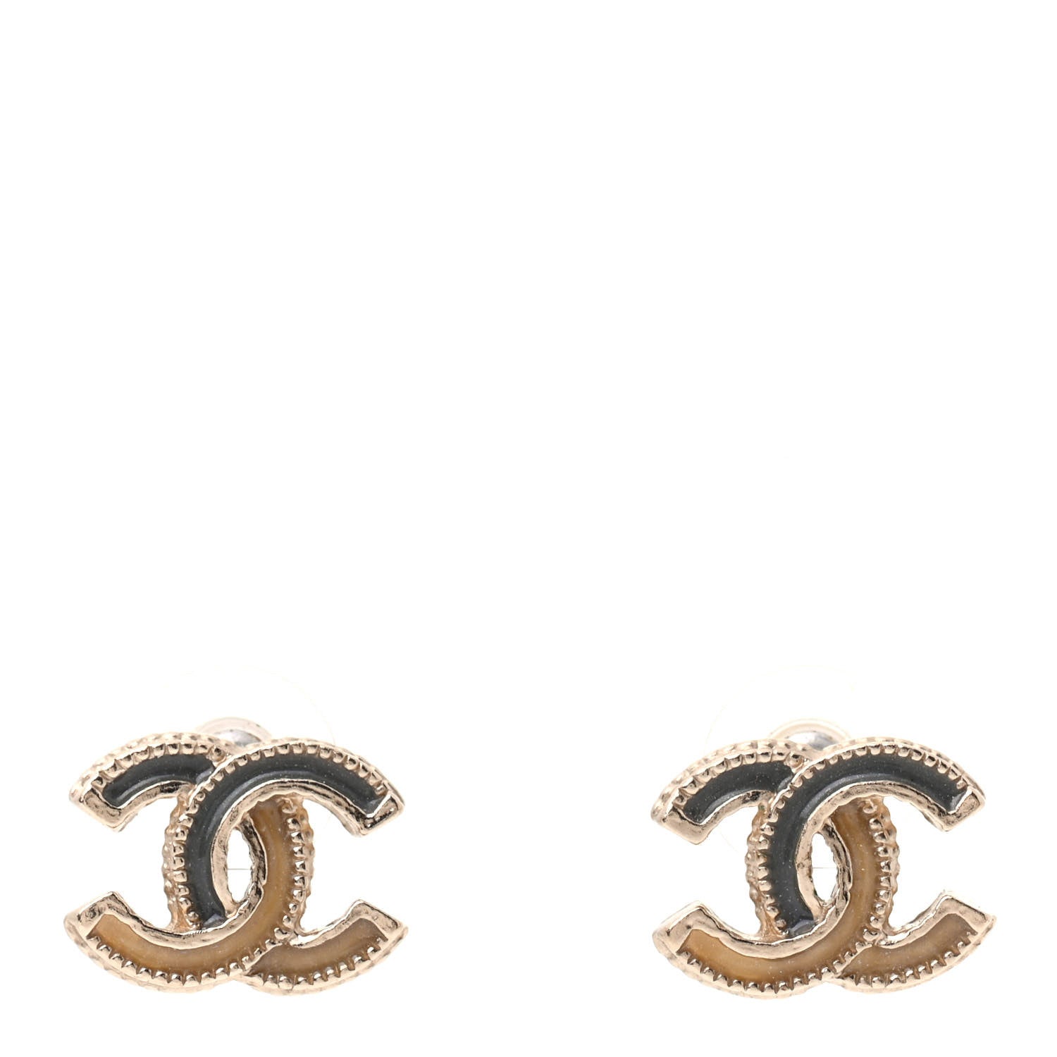 Chanel Glitter Enamel CC Earrings Grey Gold 1 of 4