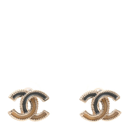 Chanel Glitter Enamel CC Earrings Grey Gold 1 of 4