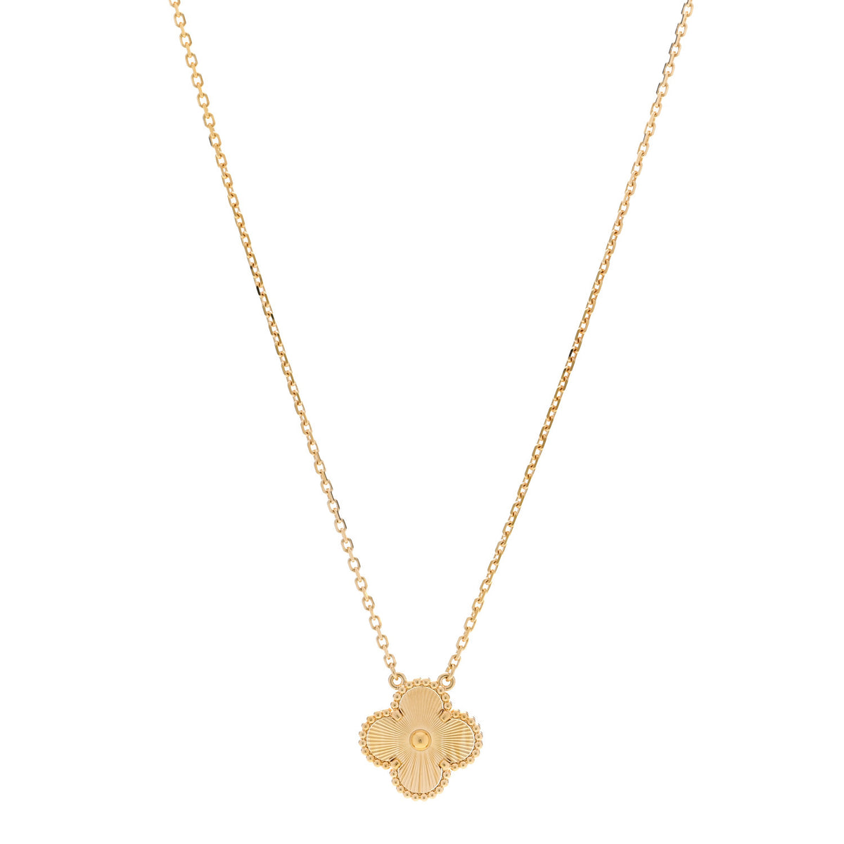 Van Cleef & Arpels 18K Yellow Gold Guilloche Vintage Alhambra Pendant Necklace 1 of 6