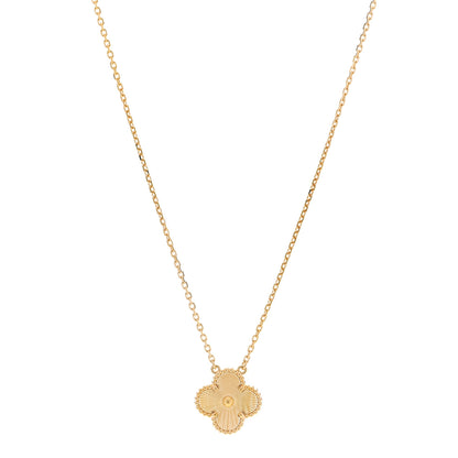 Van Cleef & Arpels 18K Yellow Gold Guilloche Vintage Alhambra Pendant Necklace 1 of 6
