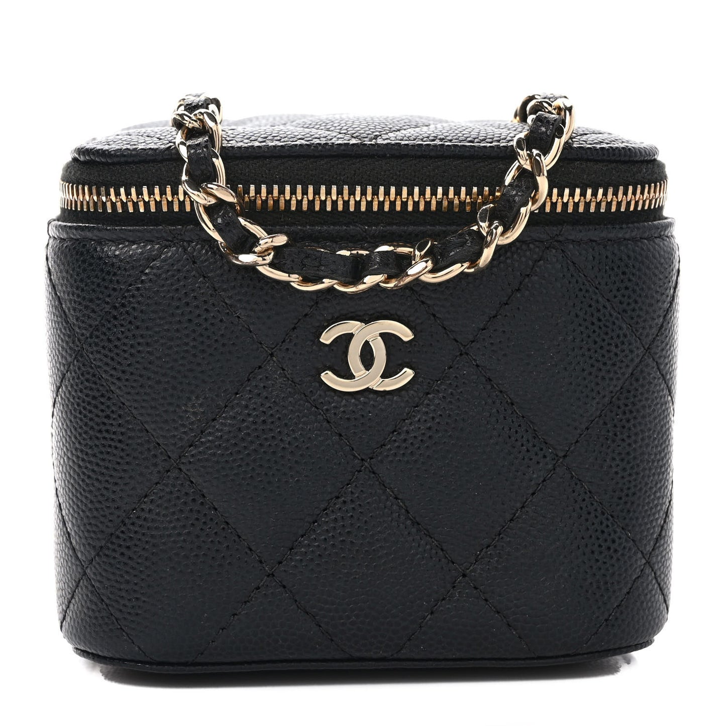 Caviar Quilted Mini Vanity Case With Chain Black