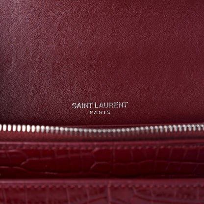 Saint Laurent Calfskin Crocodile Embossed Monogram Sunset Chain Wallet Palissandre 8 of 9